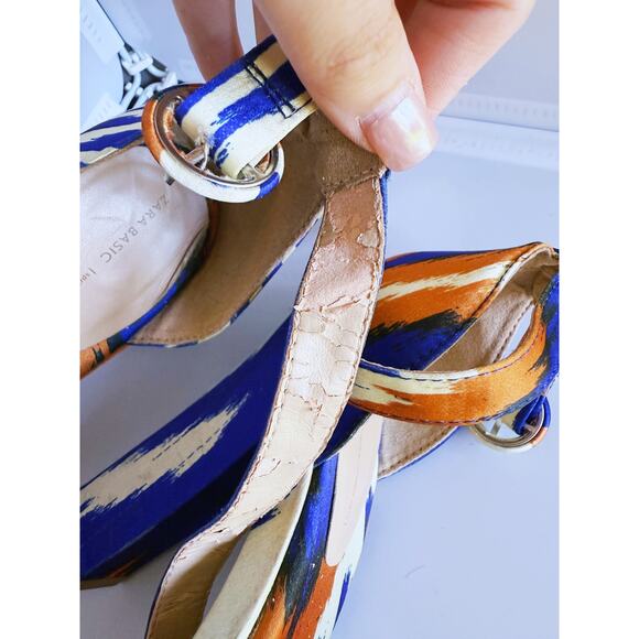 ZARA Jungle Buckle Platform Heels Multicolor Blue Orange 7.5 (38) Statement Bold - Picture 10 of 12